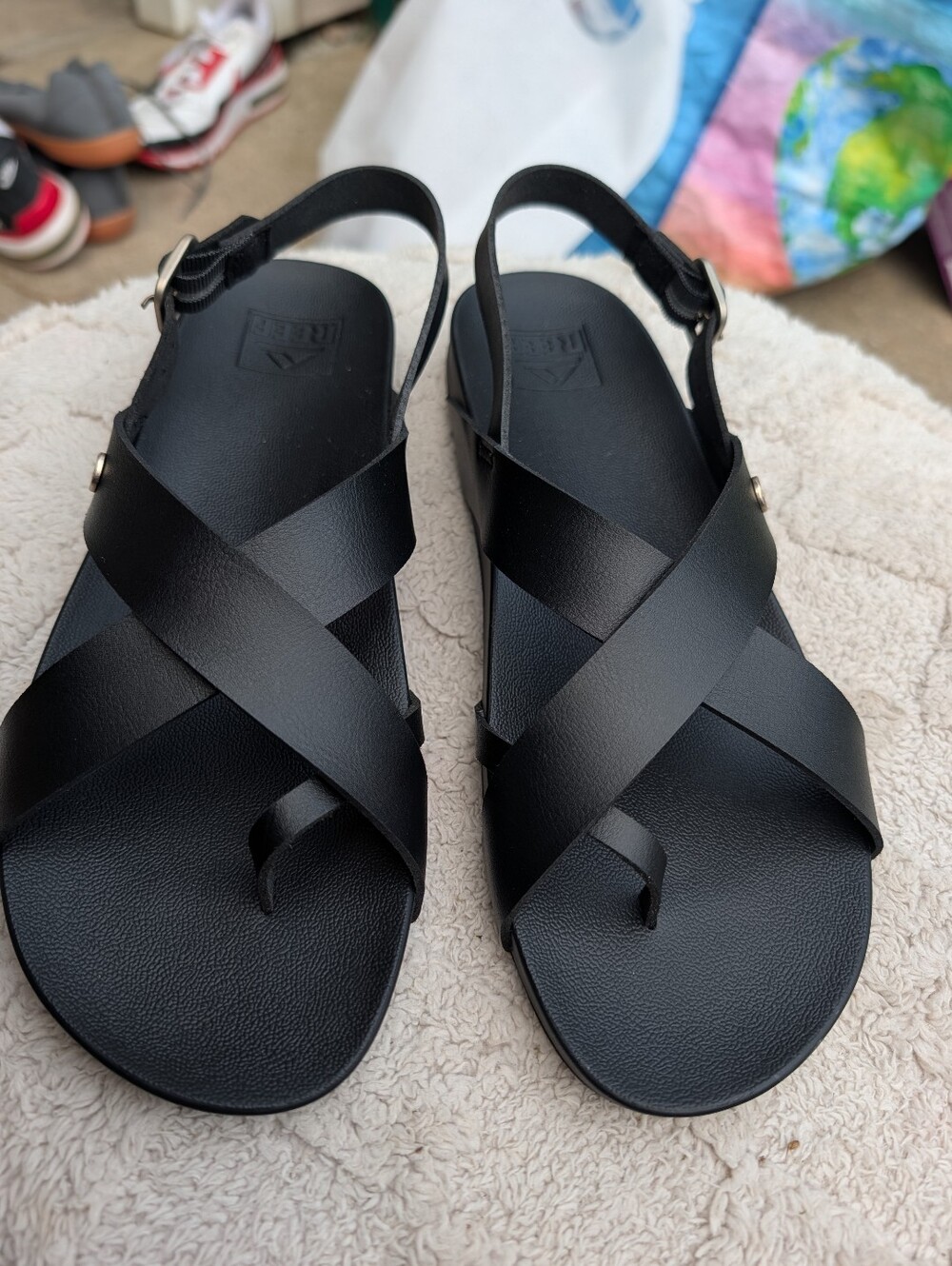 Women's Reef Black Strappy Adjustable Sandals Size 8